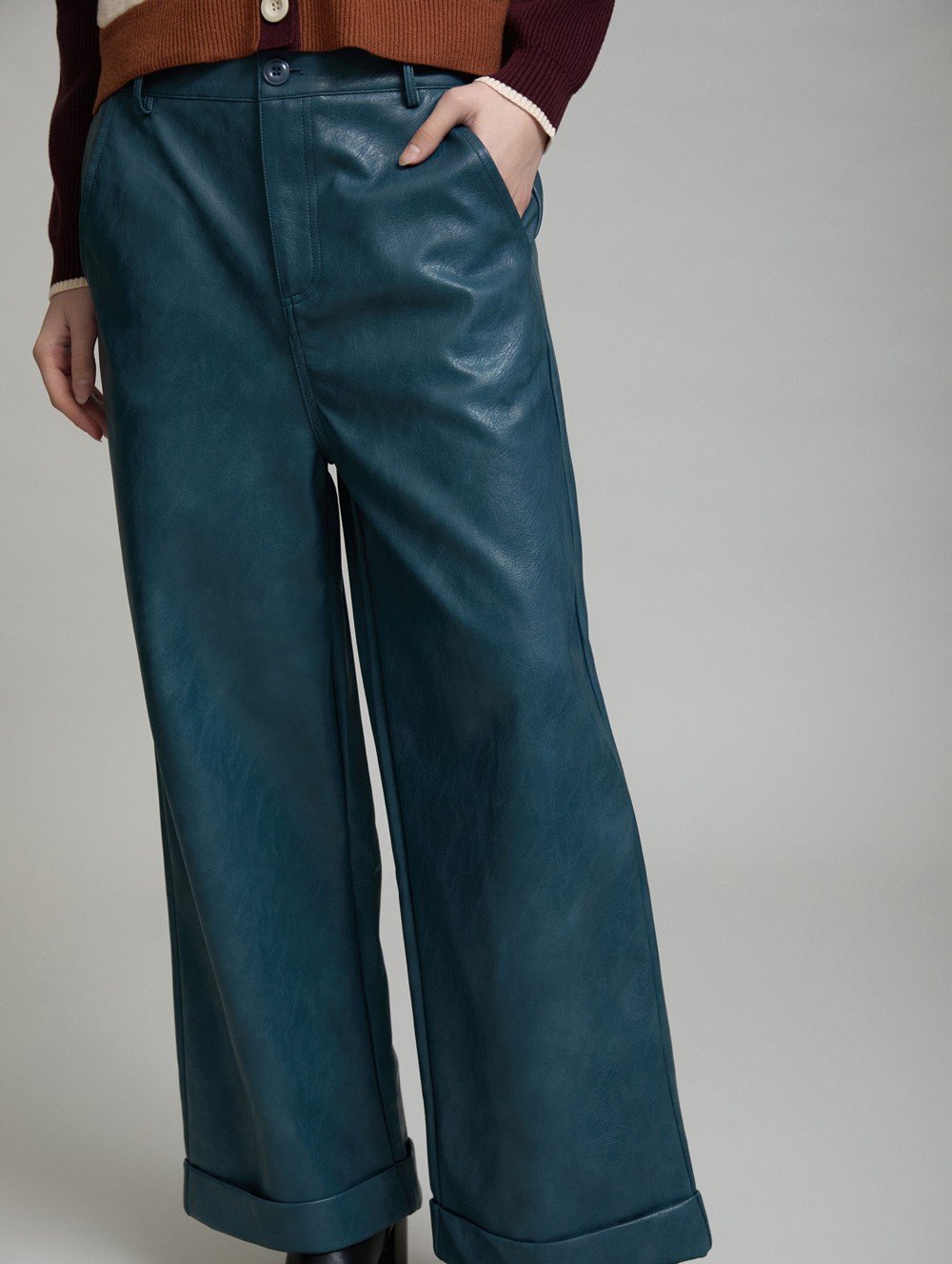 Pantalón recto de piel sintética - Imagen 2