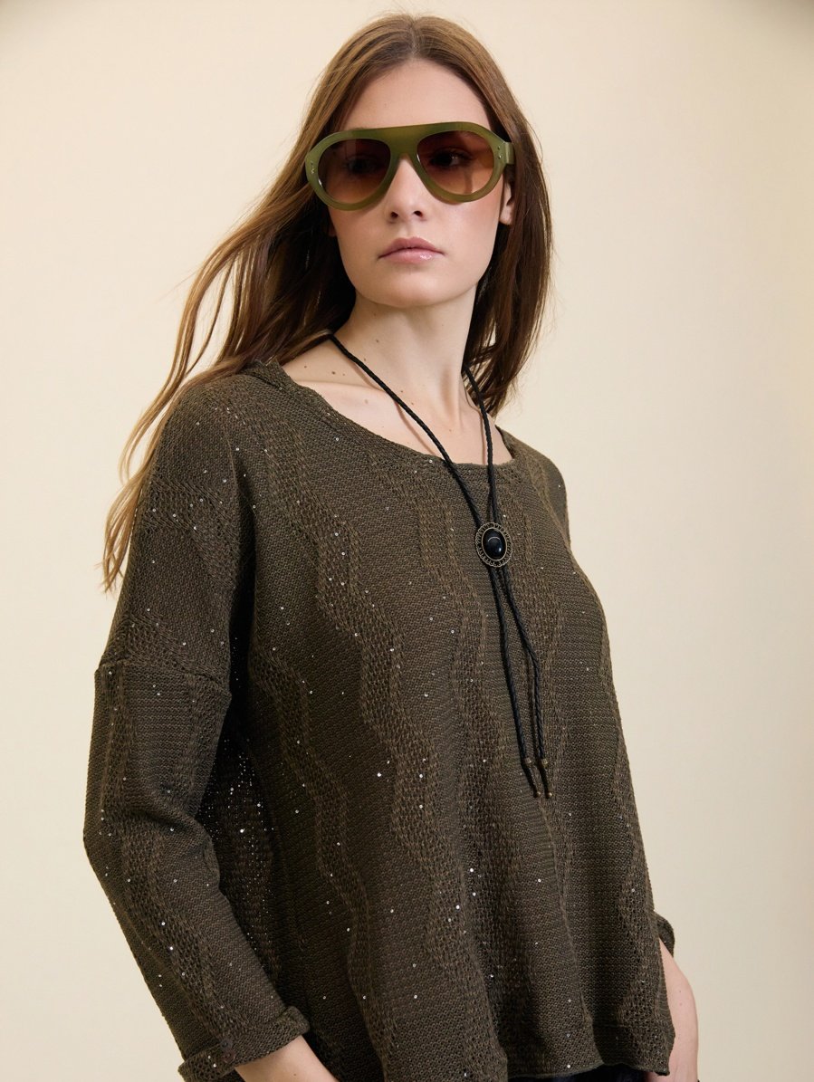 Jersey de Punto Zigzag con Lentejuelas