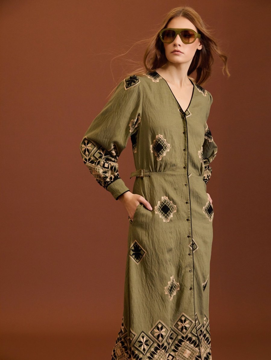 Vestido Camisero Étnico con Bordados