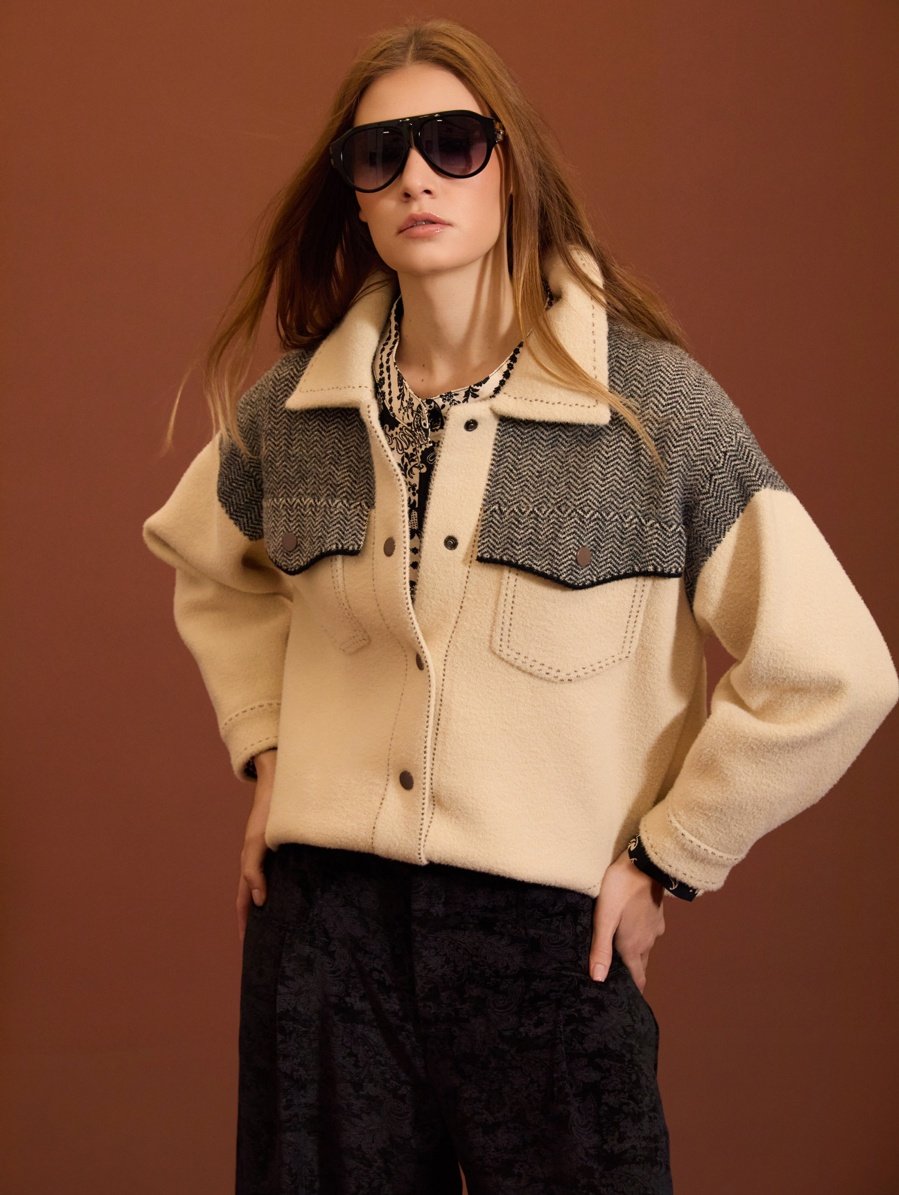 Chaqueta de punto espiga en contraste